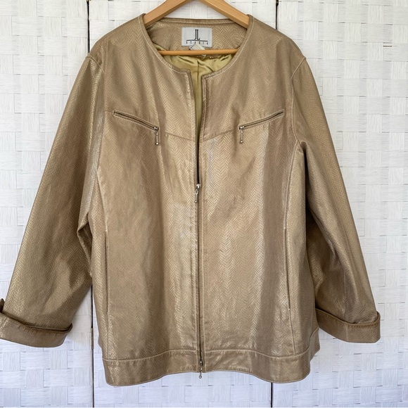 JL Studio Leather Jacket Jessica London Women's Vtg Gold Snakeskin Size 24W Y2K - Picture 1 of 10